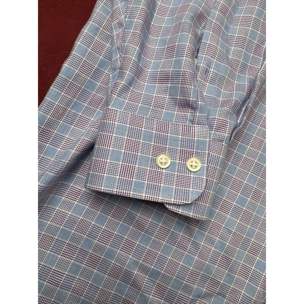 Pronto Uomo Non-Iron Classic Fit Blue Purple Check Dress Shirt 18 32/33 - Picture 3 of 8
